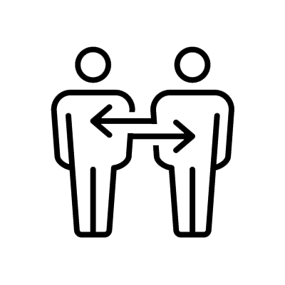 an icon indicating communication - arrows going between two figures