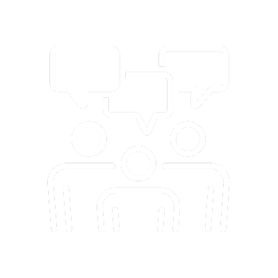 icon for communicative - three people with speech bubbles indicating talking